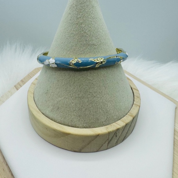 Flower Enamel Cloisonne Blue Bracelet Bangle - Picture 7 of 7
